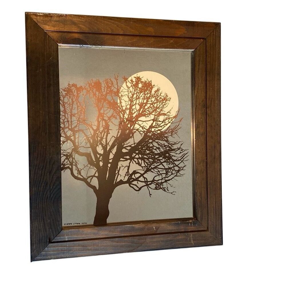 Vintage 1978 Ann Lynn Serigraph Tree and Moon Mirror Wood Frame - Picture 2 of 7
